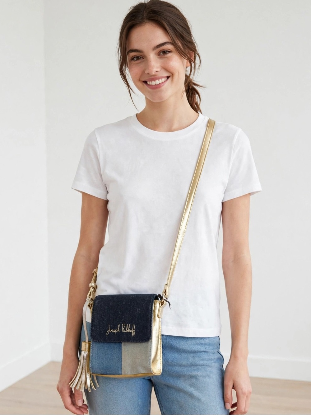 🆕 Joseph Ribkoff Denim & Gold Crossbody Bag